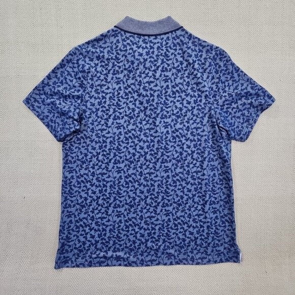Tasso Elba Polo Shirt Men's Medium Navy Blue Floral Short Sleeve Hidden Buttons - Picture 9 of 12